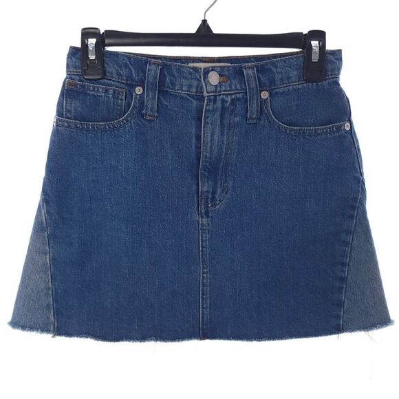 Madewell Rigid Denim A-Line Mini Skirt: Pieced Edition J0555 Women's 24 Raw Hem - Picture 1 of 8